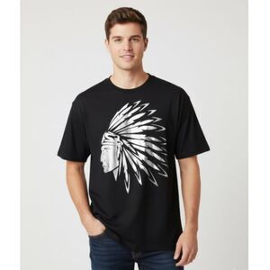 Ring of Fire T Shirt Native Indian Headdress Silver Foil Black Mens Size 5XL